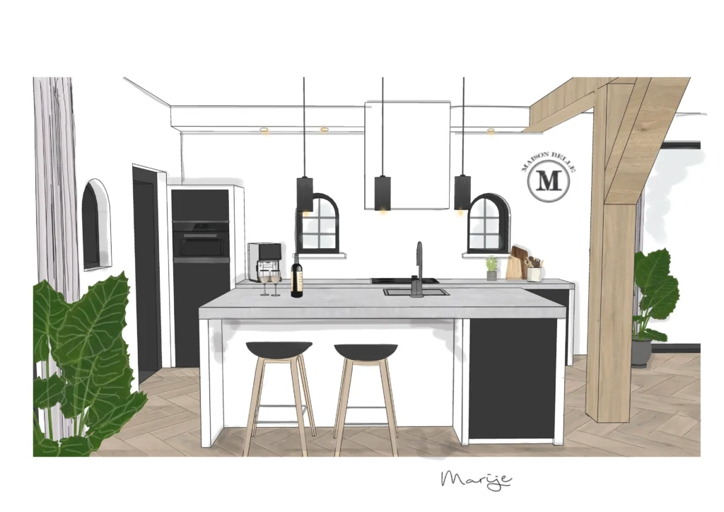 Tekening boerderij keuken
