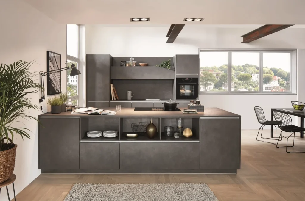 Betonlook donkere keuken