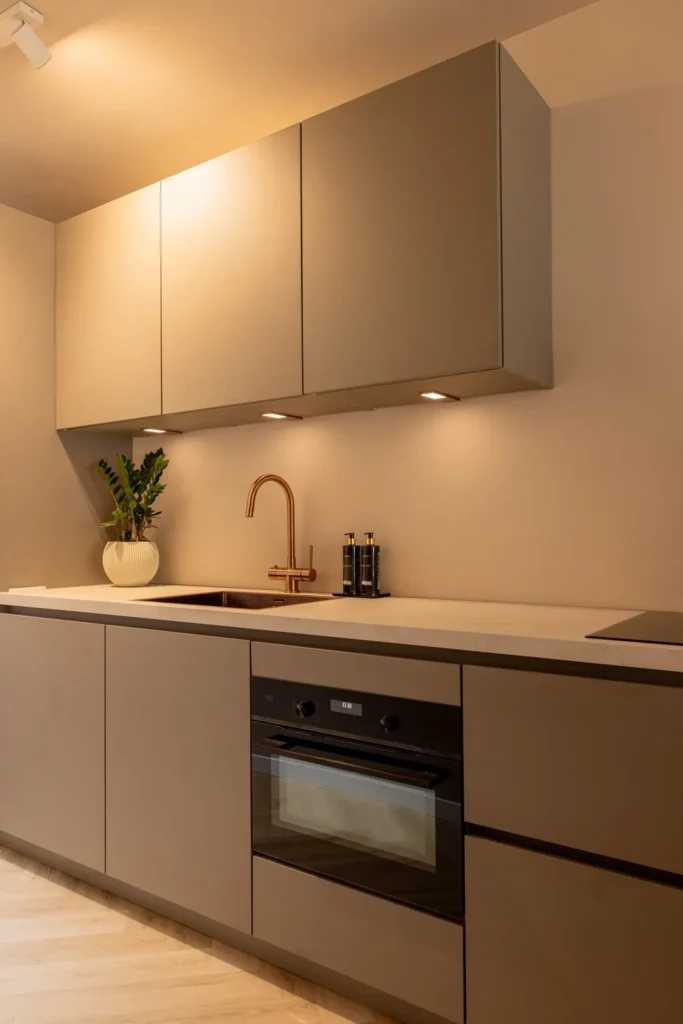 Taupe grijze keuken apparatuur